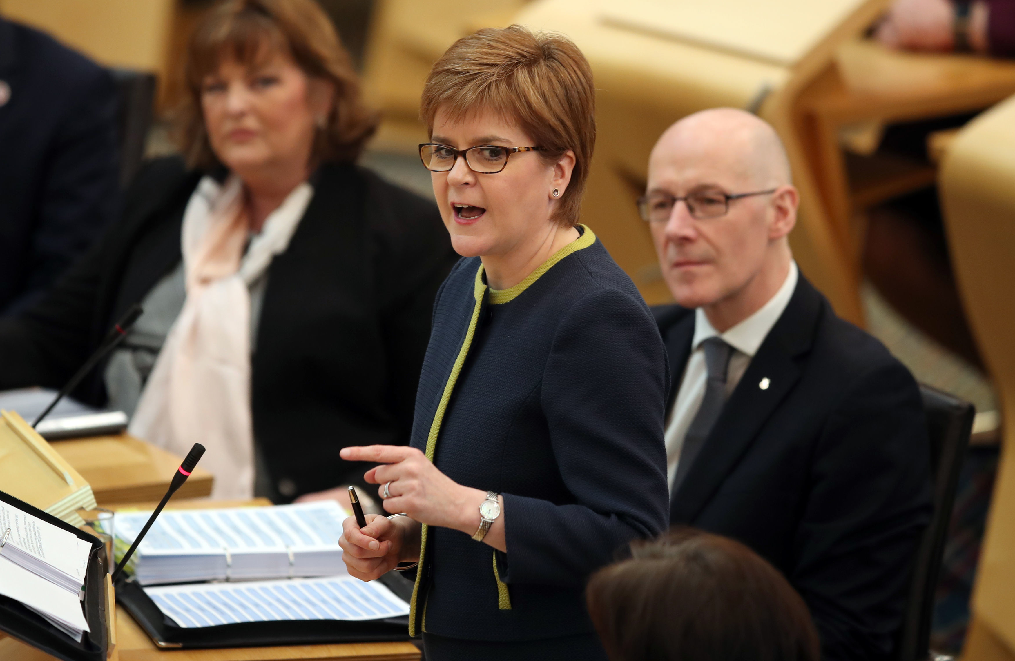 First Minister Nicola Sturgeon during First Minister's Questions. Photo credit should read: Jane Barlow/PA Wire