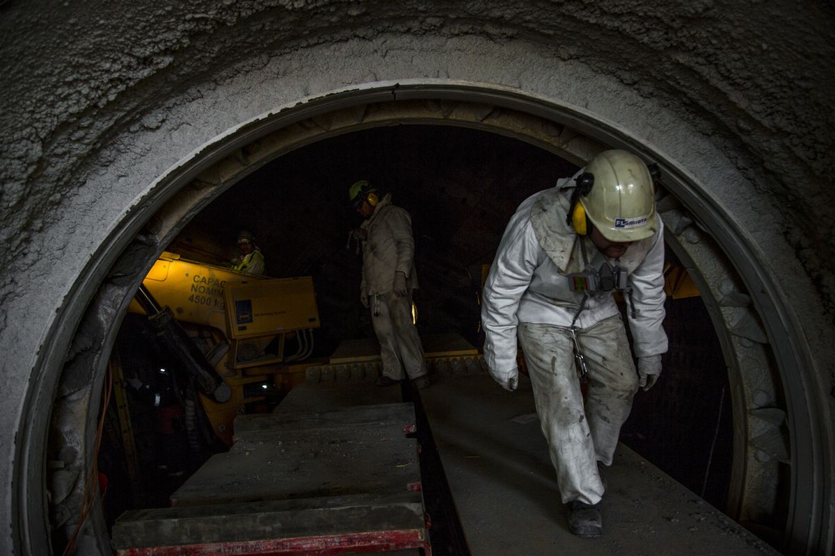 Workers perform a maintenance check inside the Codelco Ministro Hales mine complex near Calama, Chile, on Thursday, Aug. 2, 2018. Protests at the Chuquicamata copper mine in late July were the first labor disruptions in Chile this year, and happened amid calls for a strike from the union at the world's largest mine, BHP Billiton Ltd.'s Escondida. Photographer: Cristobal Olivares/Bloomberg