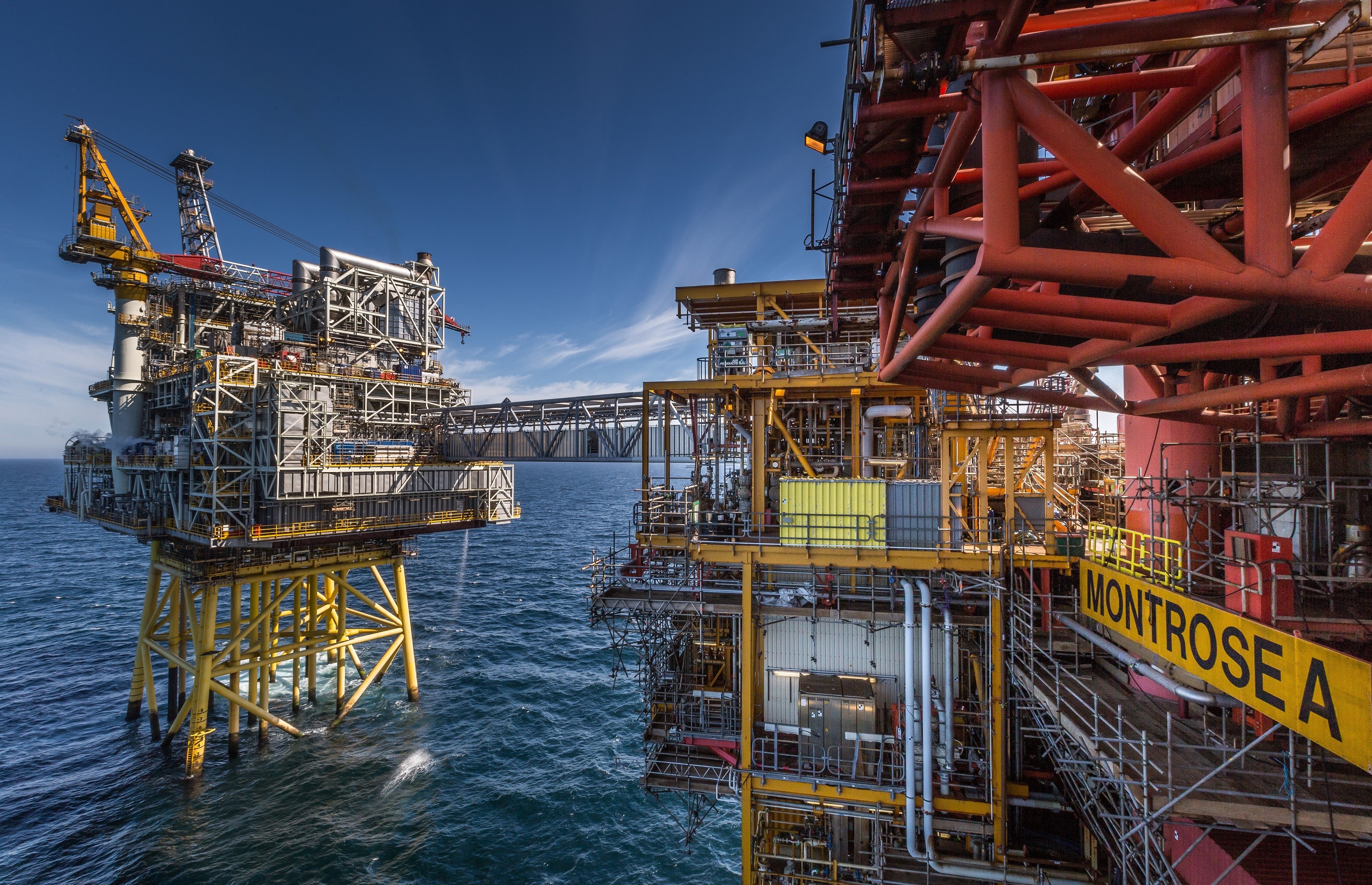 The Repsol Sinopec Resourses UK Montrose Alpha platform with the Montrose BLP located in the North Sea, part of the MonArb project. Picture Simon Price/Firstpix Photography