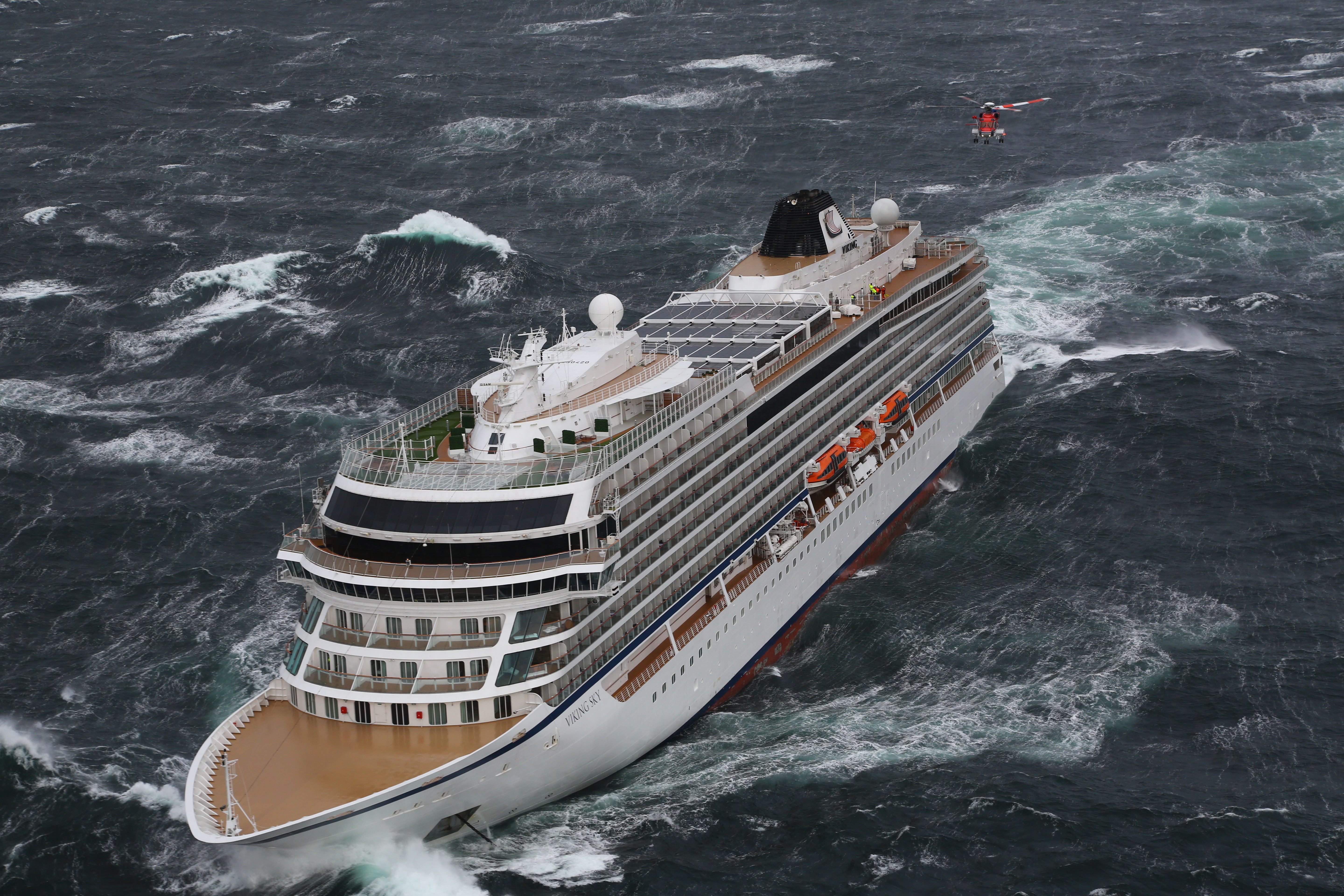 A rescue operation lasted more than 18 hours for passengers on the Viking Sky cruise ship. PIC: CHC Helicopter