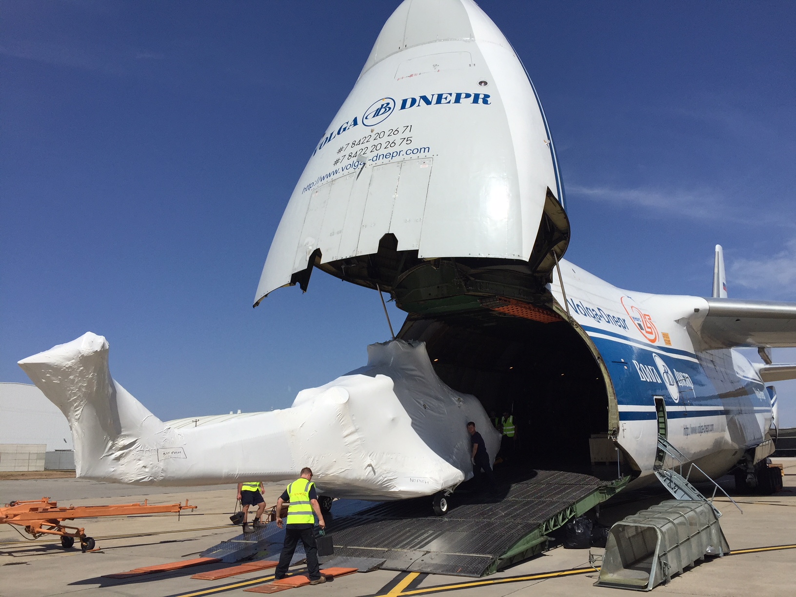 The Antonov 124 transported two helicopters from the UK to Melbourne, and then brought two others back to the UK