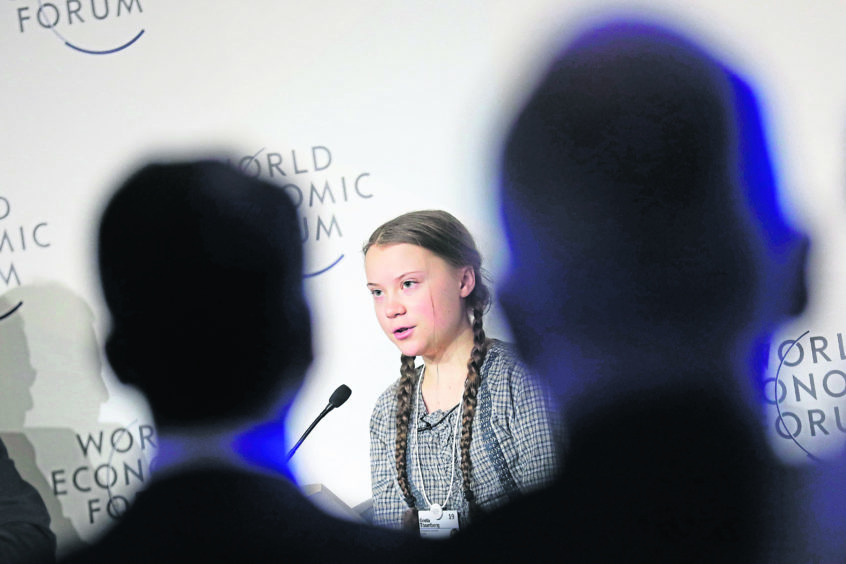 powerful: Nobel-nominated activist Greta Thunberg, 16, delivering her speech during the World Economic Forum