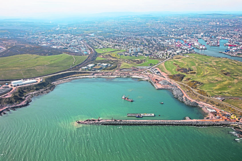 Aerial pic of expansion work going on at Aberdeen harbour