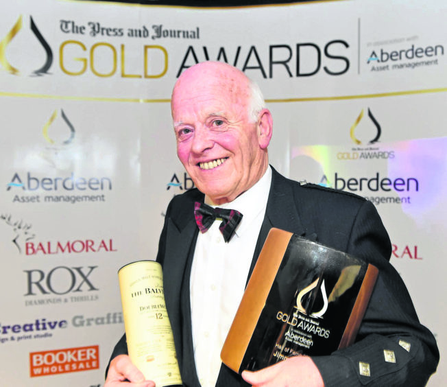 Jim Milne, Managing Director and Founder of Balmoral Group wins the Hall of Fame Award 2016 at the Press and Journal Gold Awards held at the Marcliffe Hotel. Picture by KEVIN EMSLIE