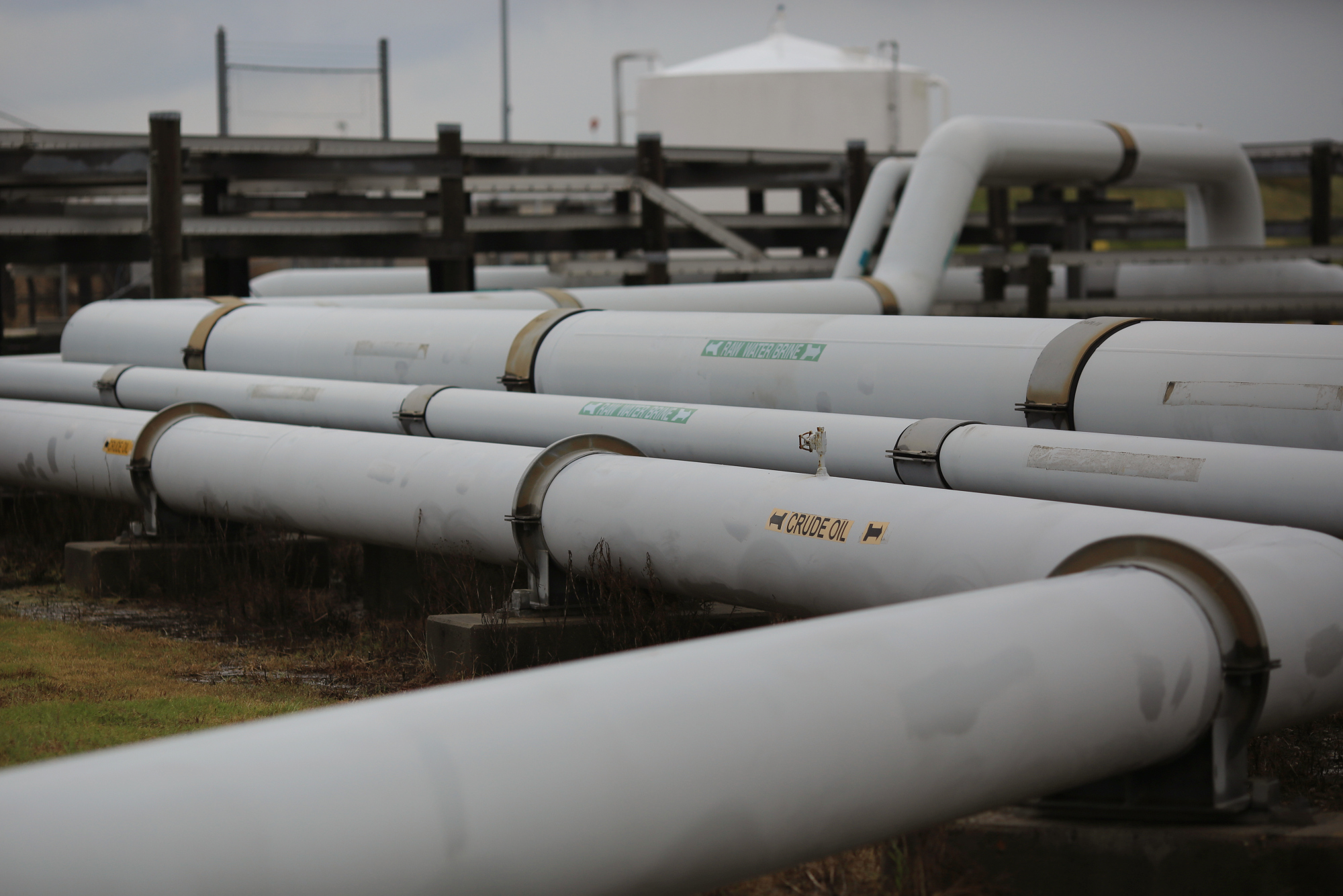 Crude oil pipelines stand at the U.S. Department of Energy's Bryan Mound Strategic Petroleum Reserve in Freeport, Texas, U.S.