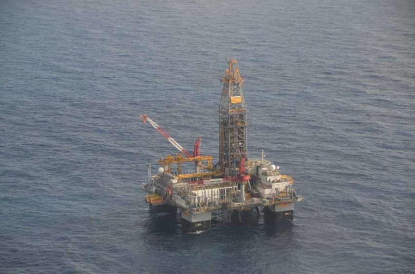 An aerial view of the Ensco 8502 drilling rig in the Gulf of Mexico, which is now drilling a delineation well for LLOG near its Marmalard prospect, about 6 miles from the site of BP's failed Macondo well.