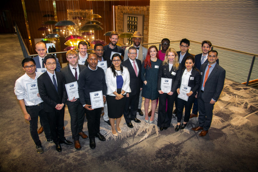 Some of the 2019 bursary winners with SPE Aberdeen Section Vice Chair, Kenny McAllister(centre)