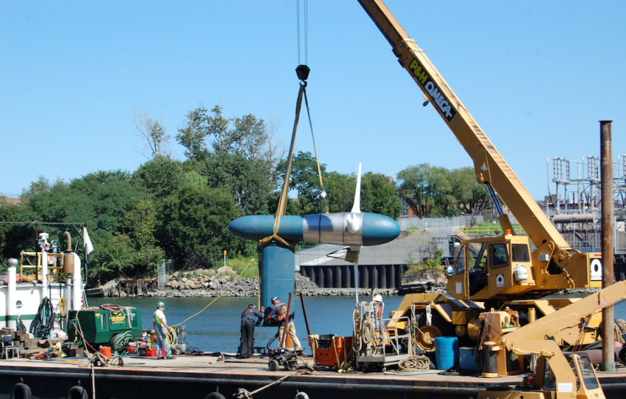 Verdant Power installation of a tidal turbine at the RITE Project East River NYC