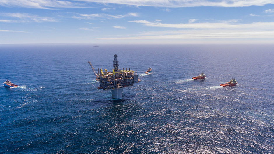 The Hebron platform being towed.