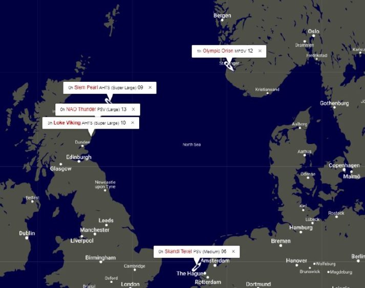 A map of recently reactivated North Sea vessels