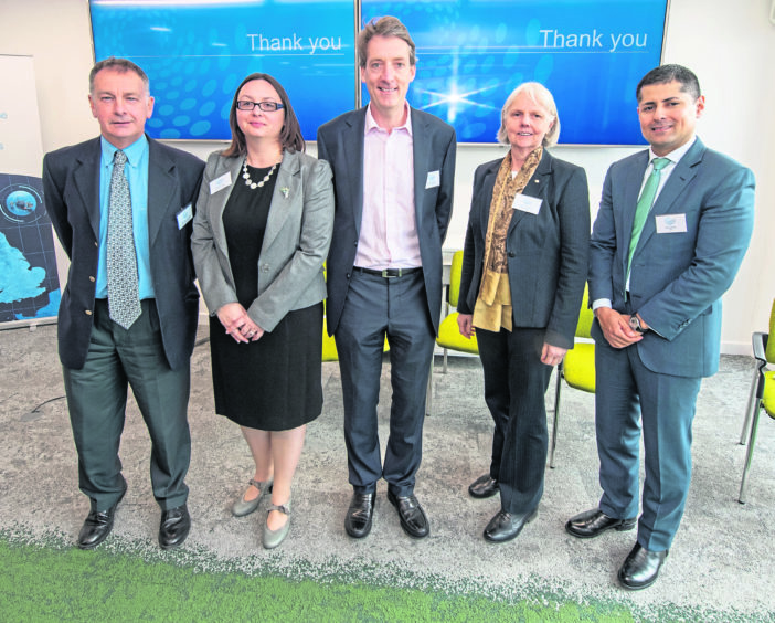 From left are John Underhill, Nic Granger, Andy Samuel, Greta Lydcker and Ariel Flores at the NDR launch