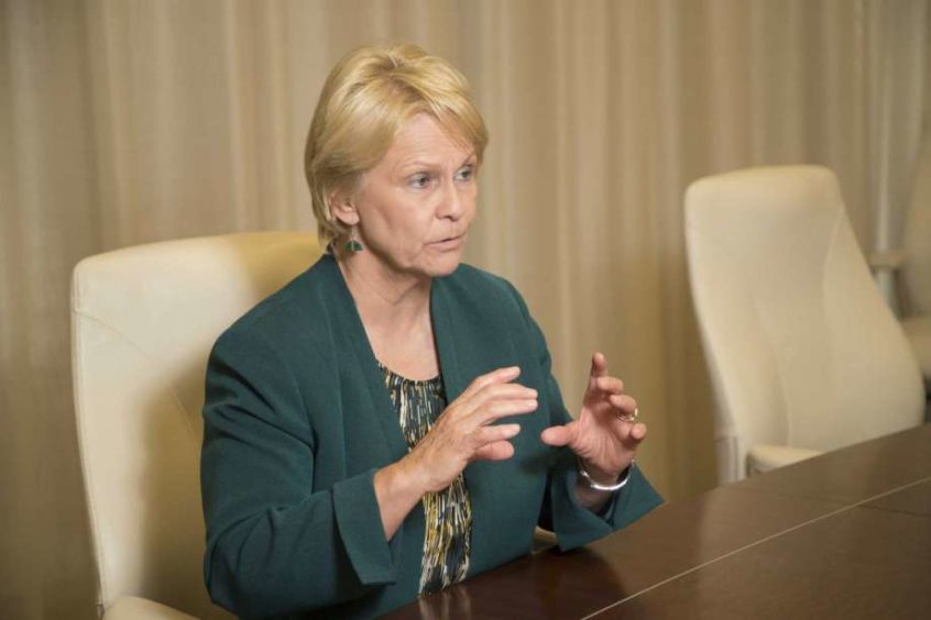 Occidental Petroleum CEO Vicki Hollub talks about the growth of the company on Monday since the most recent oil bust. In 2016 Hollub became the first woman leading a major American oil company.
Photo: Marie D. De Jesus, Houston Chronicle