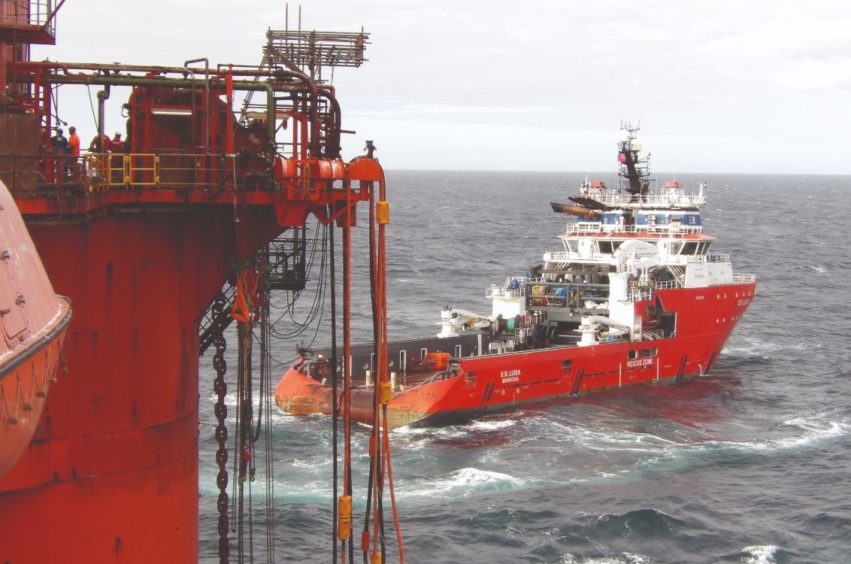 Offshore supply ship seen from Balmoral platform. Repsol Sinopec plans to decommission two nearby fields