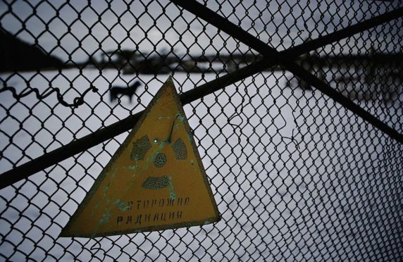 A warning sign outside the exclusion zone in Chernobyl