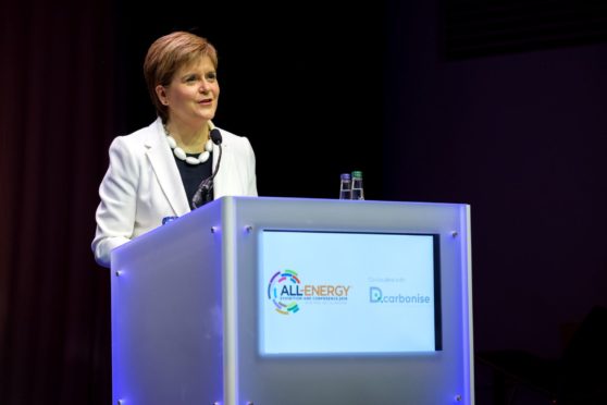 First Minister of Scotland Nicola Sturgeon giving the keynote address at the All Energy Conference.
