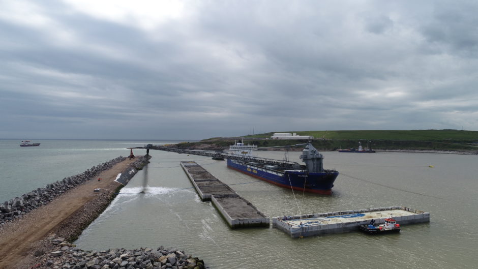 MV Beltnes arriving at the South Harbour expansion.