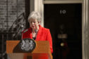 Prime Minister Theresa May makes a statement outside at 10 Downing Street in London, where she announced she is standing down as Tory party leader on Friday June 7. PRESS ASSOCIATION Photo. Picture date: Friday May 24, 2019. See PA story POLITICS Brexit. Photo credit should read: Yui Mok/PA Wire