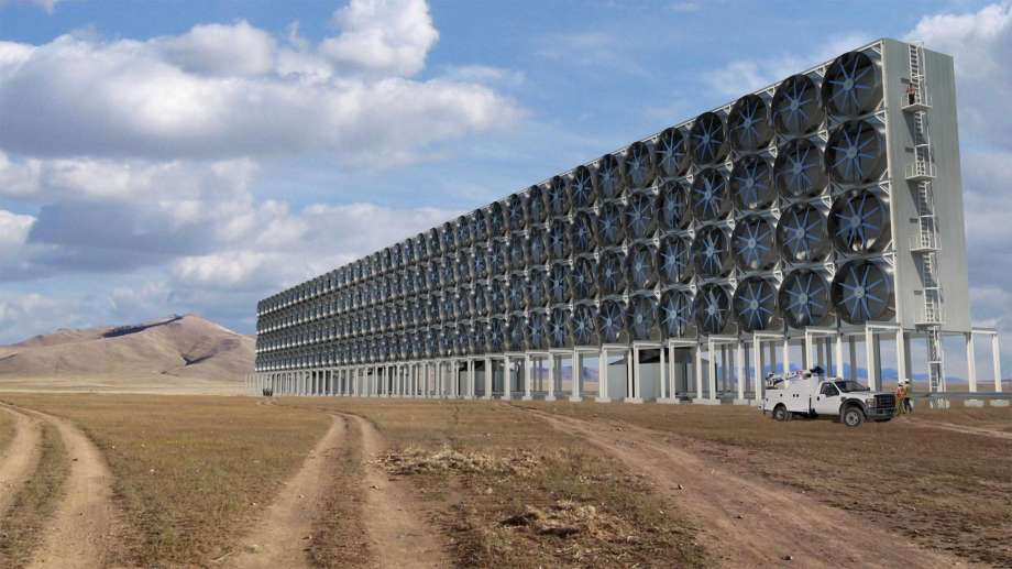 A rendering of the fans used to suck in air and carbon dioxide for one of Carbon Engineering's commercial direct air capture plants.