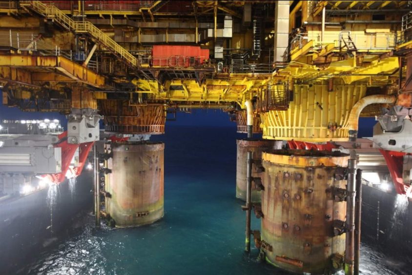 The topsides of the Brent Bravo were removed from the legs, which are proposed to stay in place, earlier this year.