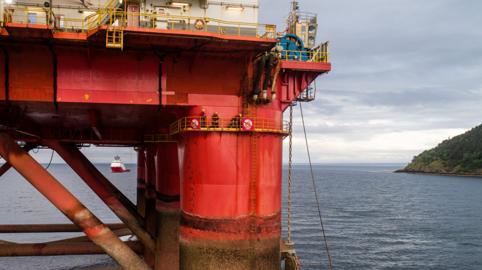 Greenpeace climbers on a Transocean oil rig in Cromarty Firth, Scotland.
Image by Greenpeace