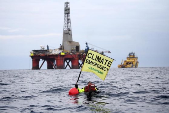 Greenpeace campaigners protest against BP's plans to drill for oil in the Vorlich field in the UK North Sea earlier this year.