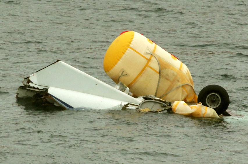 Wreckage of the Super Puma L2 helicopter which went down in the North Sea with the loss of four lives , around two miles west of Sumburgh airport on Shetland