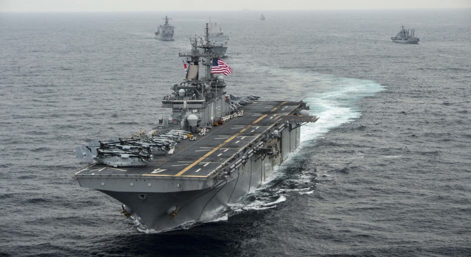 U.S. Navy photo of the amphibious assault ship USS Boxer (LHD 4) transiting the East Sea on March 8, 2016 during Exercise Ssang Yong 2016.