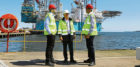 Luiz Rozo, Callum Falconer, chief executive of Dundeecom, and Ricardo Luca on a tour of Dundee Port.