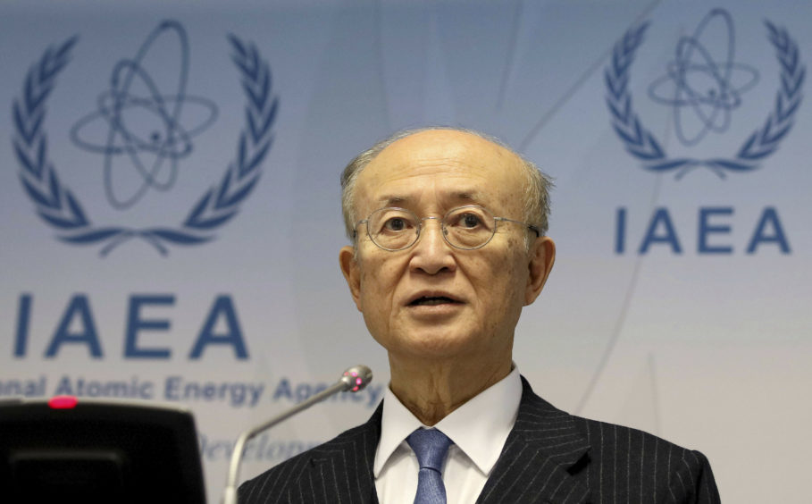 FILE - In this Nov. 22, 2018, file photo, International Atomic Energy Agency (IAEA) Director General Yukiya Amano of Japan. (AP Photo/Ronald Zak)