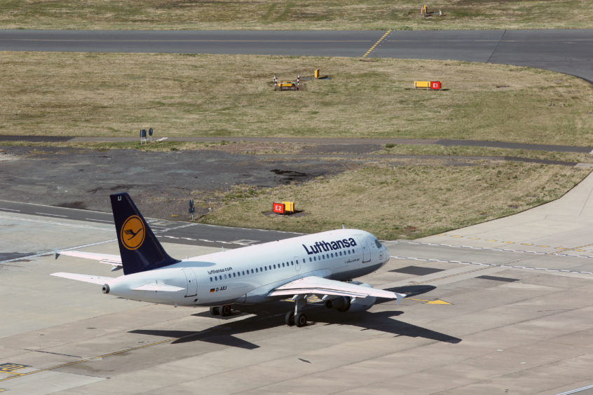 Lufthansa .Aircraft on the ramp at Edinburgh airport