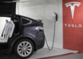 A Tesla power station with a Model X in a car park near Tesla store at Fressgasse in the City of Frankfurt/ Main 11th August 2017 Alex Kraus/ Bloomberg News Photographer: Alex Kraus/ Bloomberg News