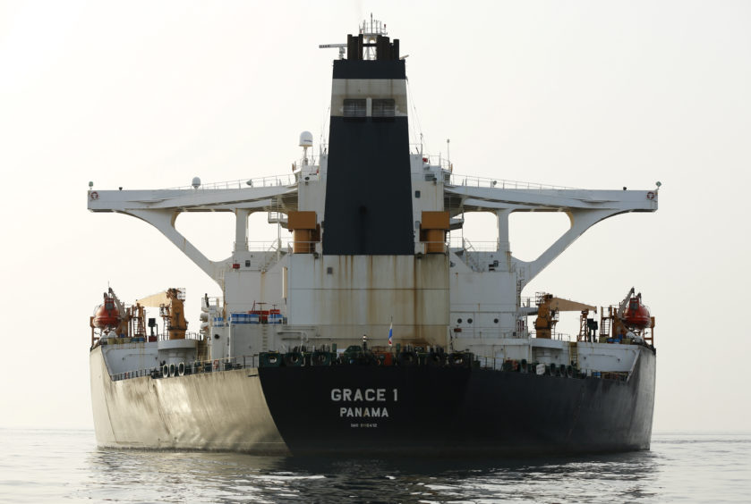 The Grace 1 oil tanker off the coast of Gibraltar.