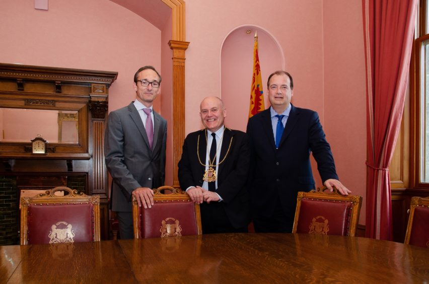 Romain Chambault, Lord Provost Barney Crockett and Brett Jackson