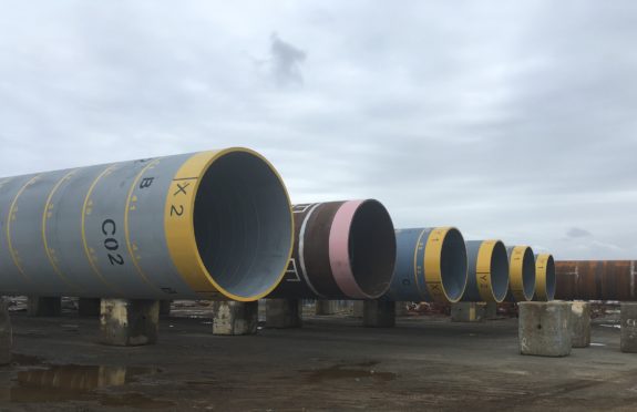 BiFab claim pin piles are ready and waiting at its Arnish yard (pictured) .