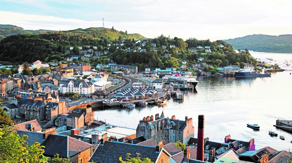 Oban Harbor in Scotland, UK in Evening Light