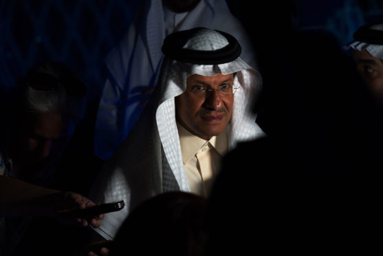 Saudi Arabia's new Energy Minister Prince Abdulaziz bin Salman speaks to journalists at the World Energy Congress in Abu Dhabi, United Arab Emirates, Monday, Sept. 9, 2019.