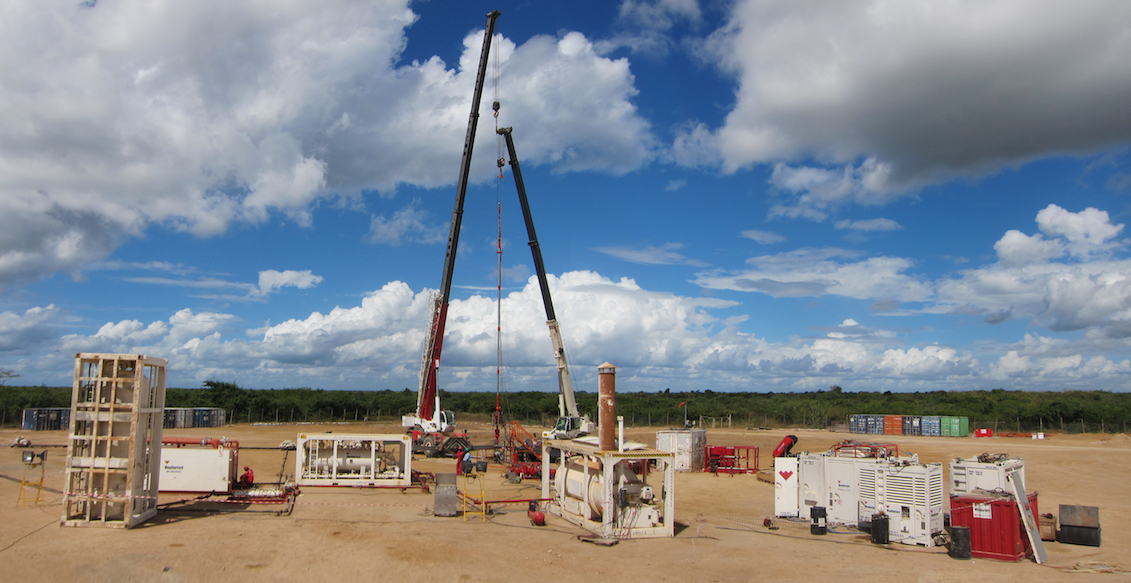 Equipment being erected in the heat