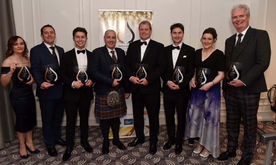 The Press and Journal - Energy Voice - Gold Awards, held at the Chester hotel in Aberdeen.
Winners (from left) Health and Safety Award, Jade Crotty; Renewables Award, Kevin Jones; Apprentice, Craig Morgan;  Small Company of the year, Kirk Anderson; Large Company of the Year, Donald Taylor; Innovation, Tristam Horn; Dr Mildred Desselhaus, Kerrie Murray; Industry Leader, Ian Phillips.