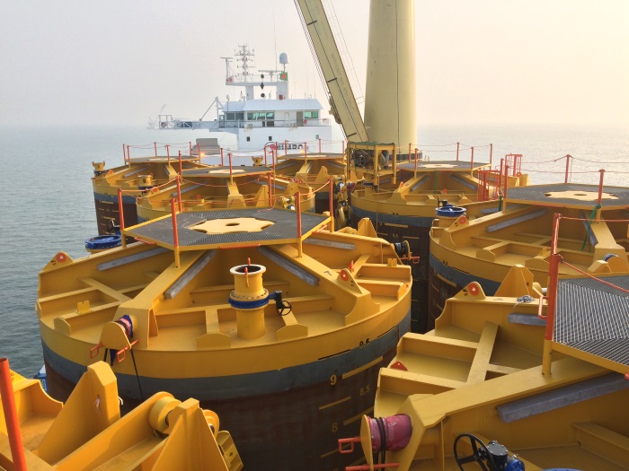 Big yellow tanks under a gloomy sky