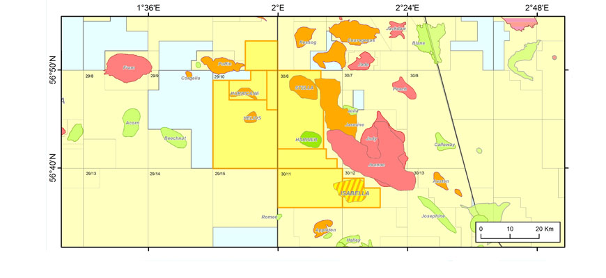 A map showing the Isabella prospect.