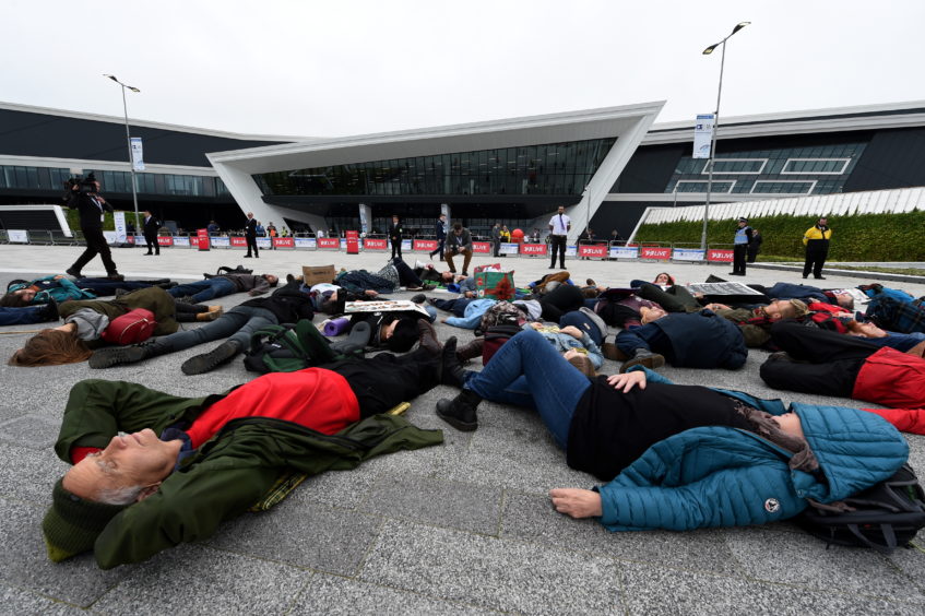 protestors message offshore europe