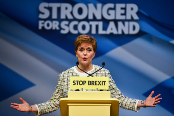 Nicola Sturgeon launches the SNP's general election manifesto at SWG3 studio warehouse on November 27, 2019 in Glasgow, Scotland. (Photo by Jeff J Mitchell/Getty Images)
