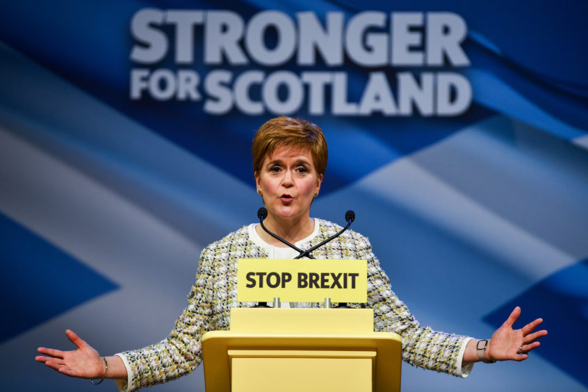 Nicola Sturgeon launches the SNP's general election manifesto at SWG3 studio warehouse on November 27, 2019 in Glasgow, Scotland.  (Photo by Jeff J Mitchell/Getty Images)