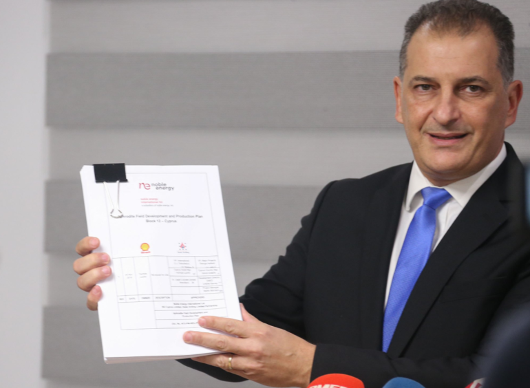 Cyprus Minister of Energy, Commerce and Industry Georgios Lakkotrypis signs off on the exploitation licence for the Aphrodite field