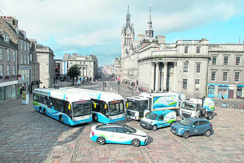 Hydrogen-powered vehicles in Aberdeen.