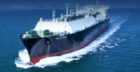 LNG vessel cruises through sea with bow wave