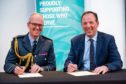 Air Vice Marshal Ross Paterson, Air Officer Scotland, left and John Stewart, HR Director of SSE. ©Stuart Nicol Photography, 2019