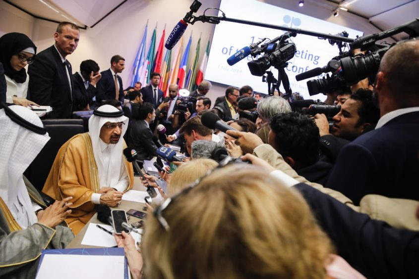 Khalid Al-Falih ahead of the 176th OPEC meeting in Vienna in July 2019. Photographer: Stefan Wermuth/Bloomberg