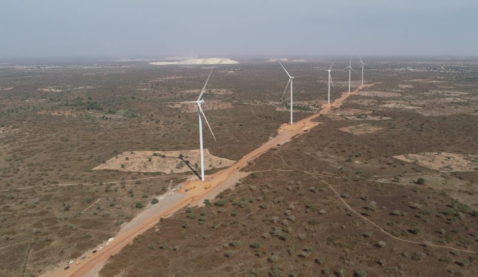 Wind turbines in an aerial shot