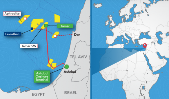 A map showing the location of the Leviathan field.